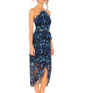 New Elliatt Times Optics Floral Lace Peplum Dress Blue Black NWT Size Large